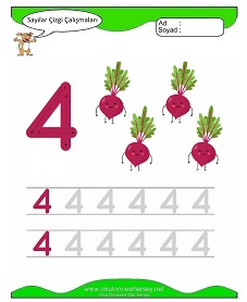 4 Rakamı Çizgi Çalışmaları Çalışma Sayfaları